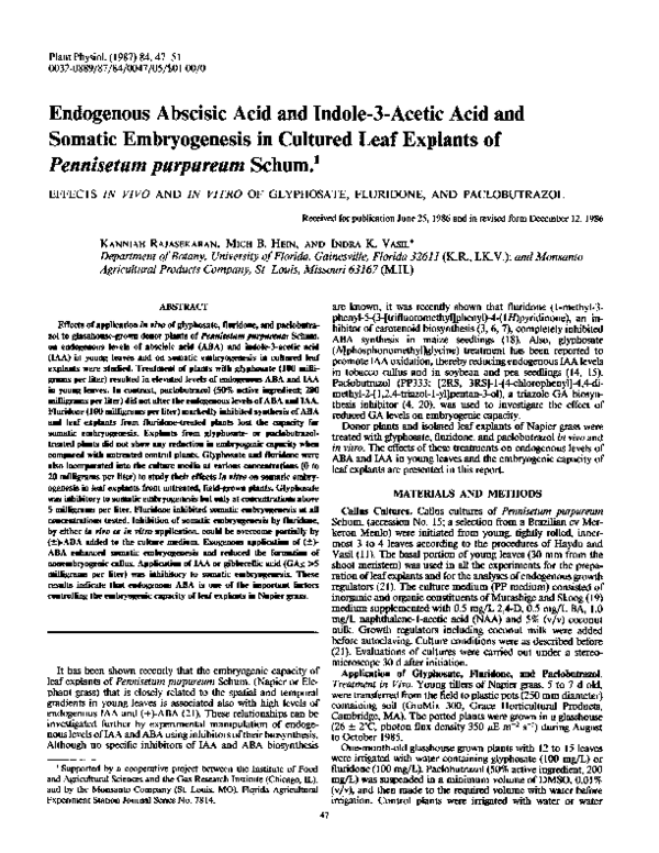 (PDF) Endogenous Abscisic Acid and Indole-3-Acetic Acid and Somatic ...