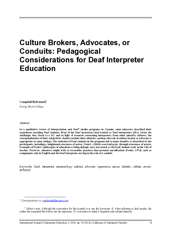 (PDF) Culture Brokers , Advocates , or Conduits Pedagogical