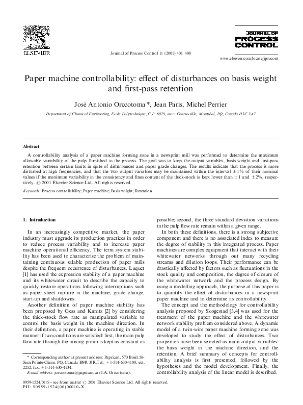 (PDF) Paper machine controllability: effect of disturbances on basis ...