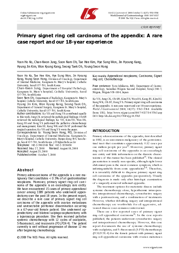 (PDF) Primary signet ring cell carcinoma of the appendix: A rare case ...