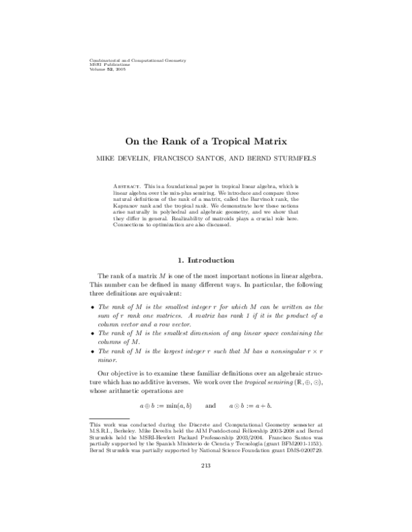 (PDF) On the rank of a tropical matrix