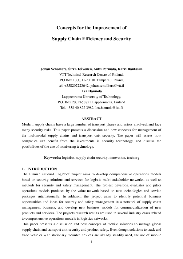 (PDF) Concepts for the Improvement of Supply Chain Efficiency and Security