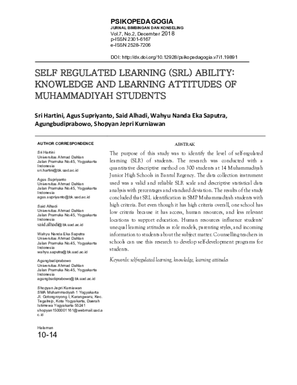 (PDF) Self Regulated Learning (SRL) Ability: Knowledge and Learning ...