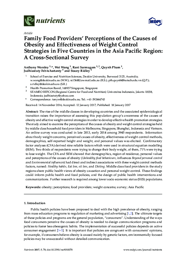 (PDF) Family Food Providers' Perceptions of the Causes of Obesity and ...