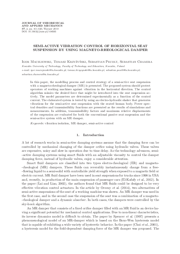 (PDF) Semi-active vibration control of horizontal seat suspension by ...