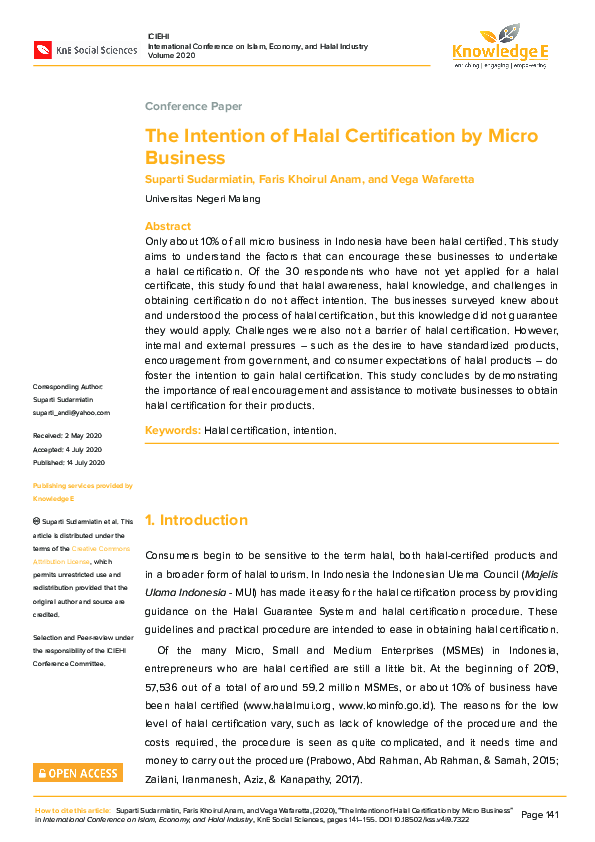 (PDF) The Intention of Halal Certification by Micro Business