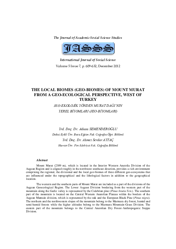 (PDF) The Local Biomes (Geo-biomes) of Mount Murat From a Geo ...