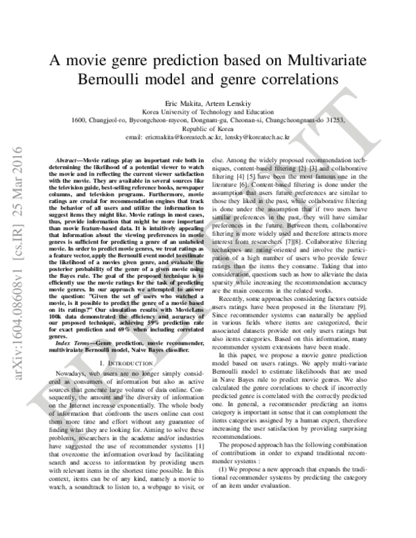 (PDF) A movie genre prediction based on Multivariate Bernoulli model ...