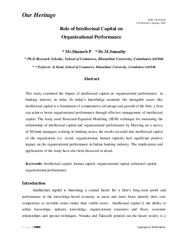 (PDF) Role of Intellectual Capital on Organizational Performance