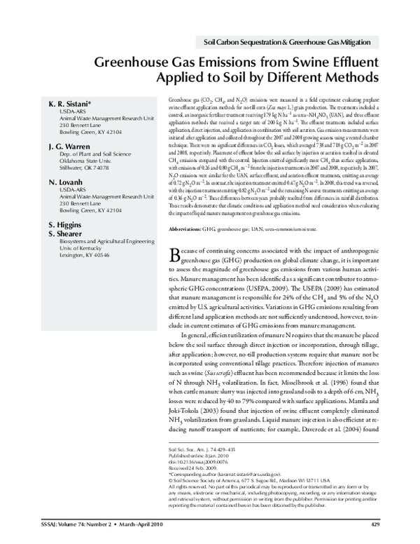 (PDF) Greenhouse Gas Emissions from Swine Effluent Applied to Soil by ...