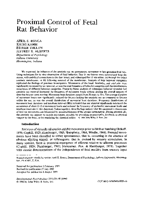 (PDF) Proximal control of fetal rat behavior