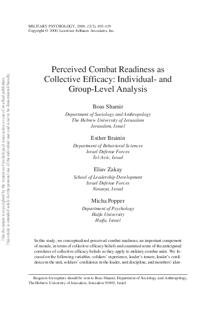 (PDF) Perceived Combat Readiness as Collective Efficacy: Individual ...