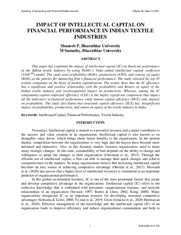 (PDF) IMPACT OF INTELLECTUAL CAPITAL ON FINANCIAL PERFORMANCE IN INDIAN ...