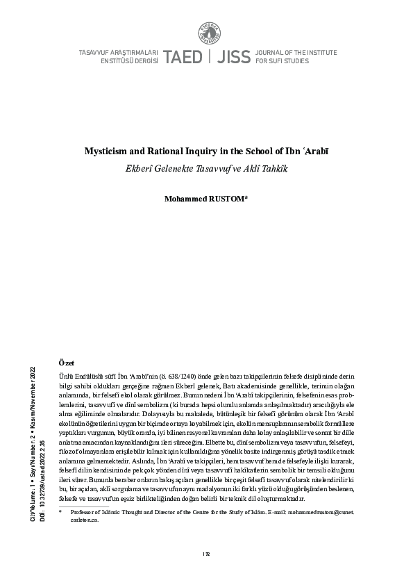 (PDF) Mysticism and Rational Inquiry in the School of Ibn 'Arabi ...