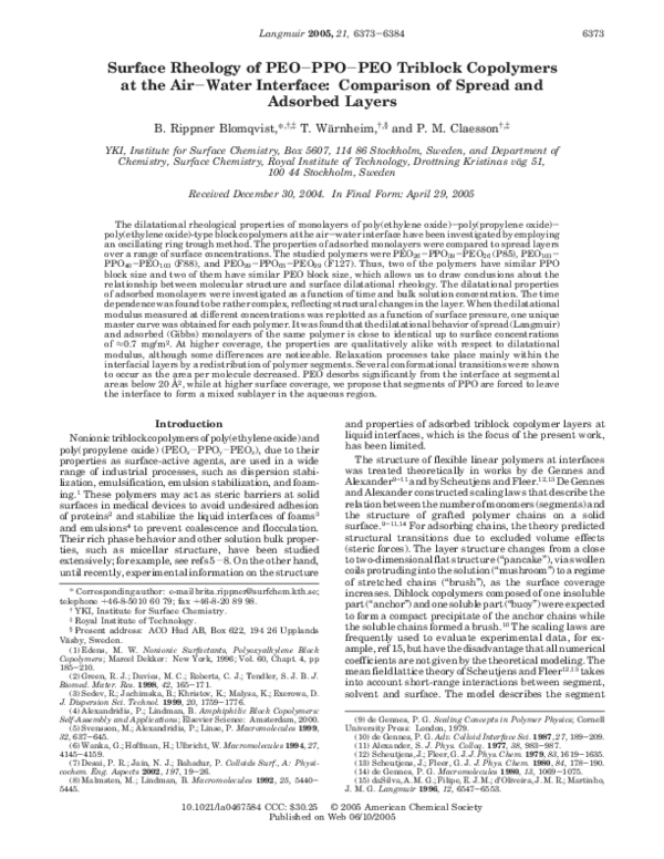 (PDF) Surface Rheology of PEO−PPO−PEO Triblock Copolymers at the Air− ...