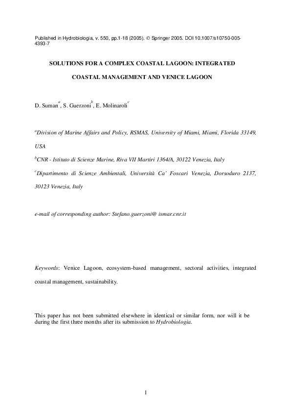 Pdf Solutions For A Complex Coastal Lagoon Integrated Coastal