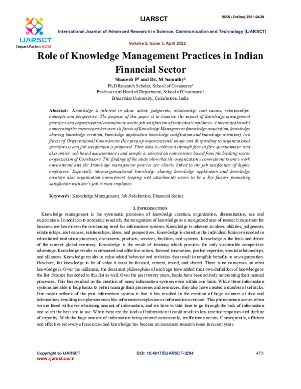 (PDF) Role of Knowledge Management Practices in Indian Financial Sector