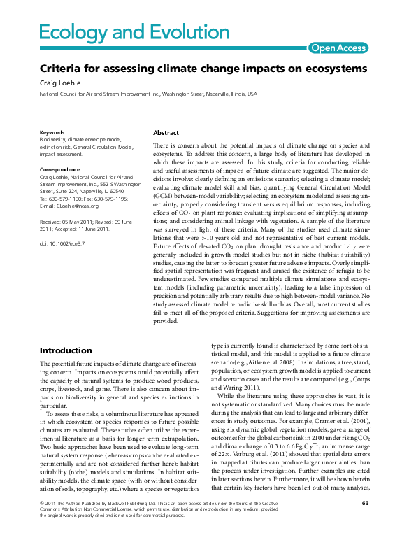 (PDF) Criteria for assessing climate change impacts on ecosystems