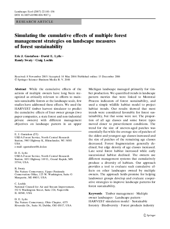 (PDF) Simulating the cumulative effects of multiple forest management ...