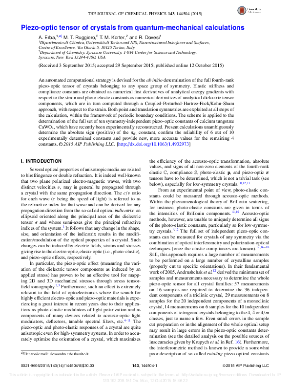 (PDF) Piezo-optic tensor of crystals from quantum-mechanical calculations