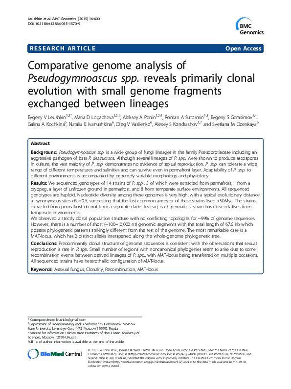 (PDF) Comparative genome analysis of Pseudogymnoascus spp. reveals ...