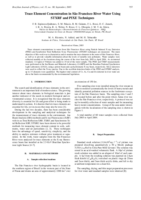 (PDF) Trace element concentration in São Francisco River water using ...