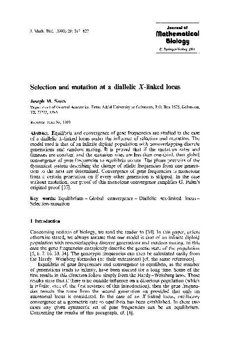 (PDF) Selection and mutation at a diallelic X-linked locus