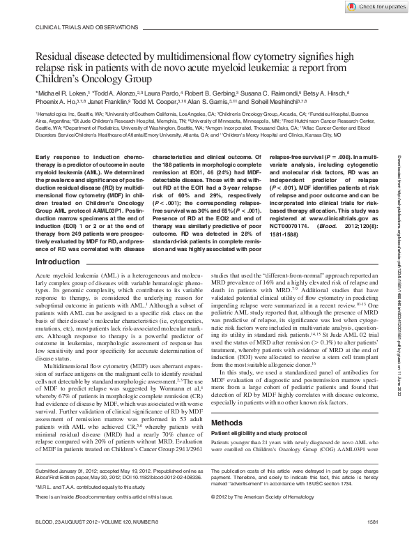 (PDF) Residual disease detected by multidimensional flow cytometry ...