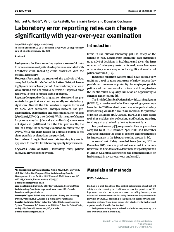 (PDF) Laboratory error reporting rates can change significantly with ...