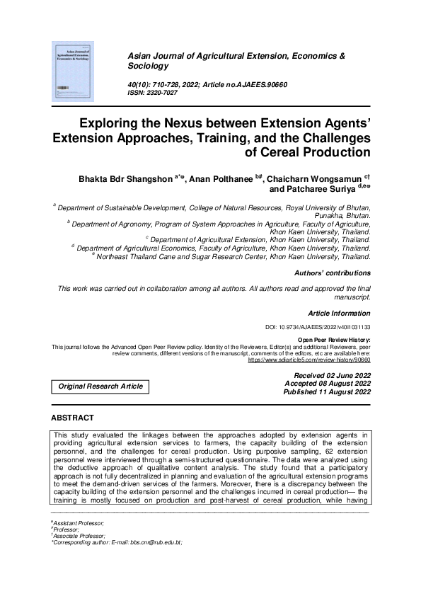 (PDF) Exploring the Nexus between Extension Agents’ Extension ...