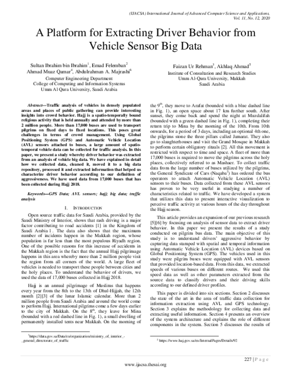 (PDF) A Platform for Extracting Driver Behavior from Vehicle Sensor Big ...