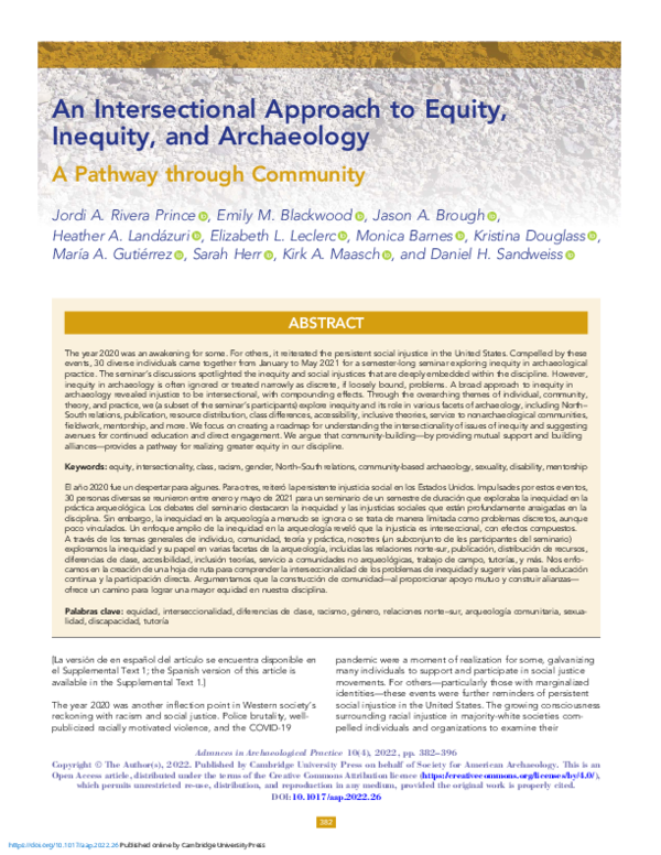 (PDF) An Intersectional Approach to Equity, Inequity, and Archaeology A ...