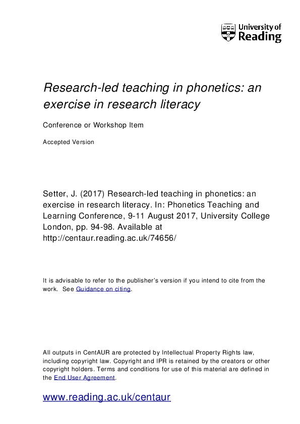 (PDF) Research-led teaching in phonetics: an exercise in research literacy