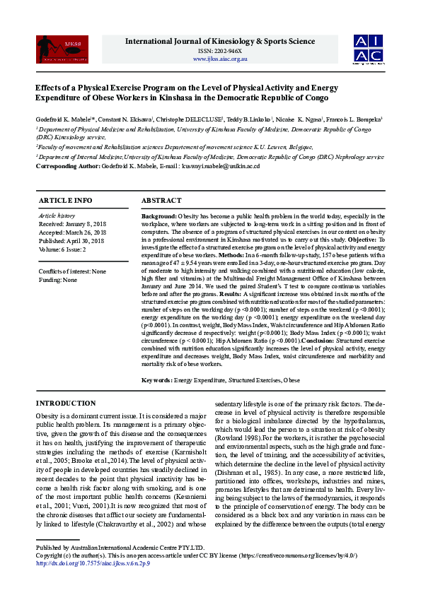 (PDF) Effects of a Physical Exercise Program on the Level of Physical ...
