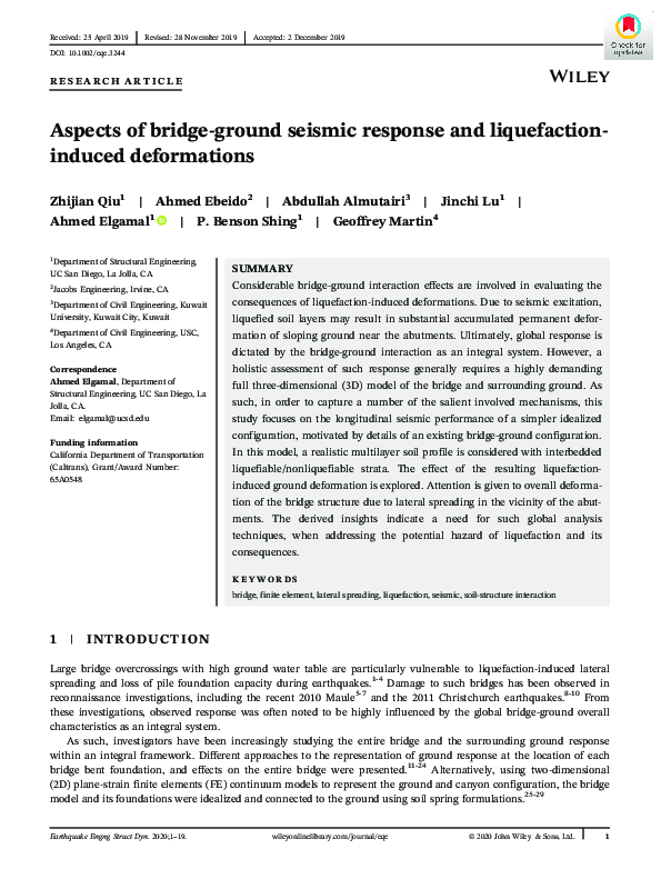 (PDF) Aspects of bridge‐ground seismic response and liquefaction ...