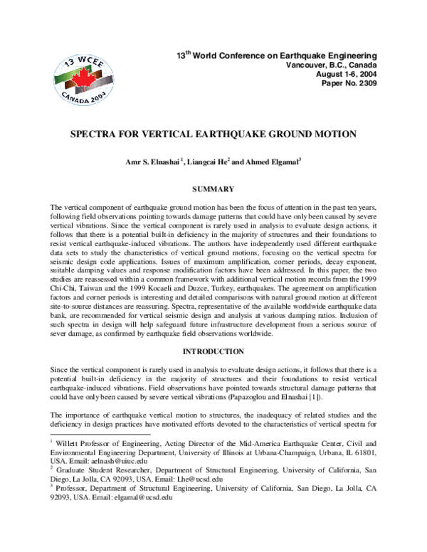 (PDF) Spectra for Vertical Earthquake Ground Motion