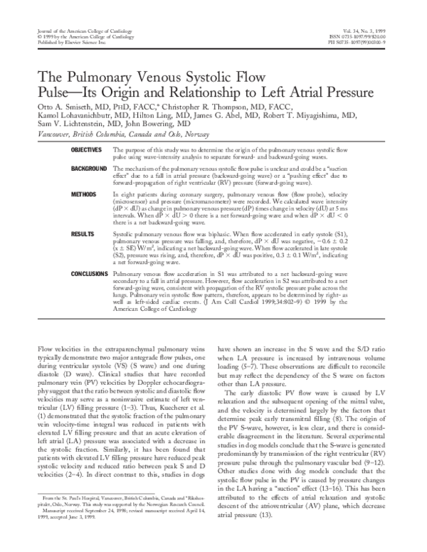 (PDF) The pulmonary venous systolic flow pulse—its origin and ...