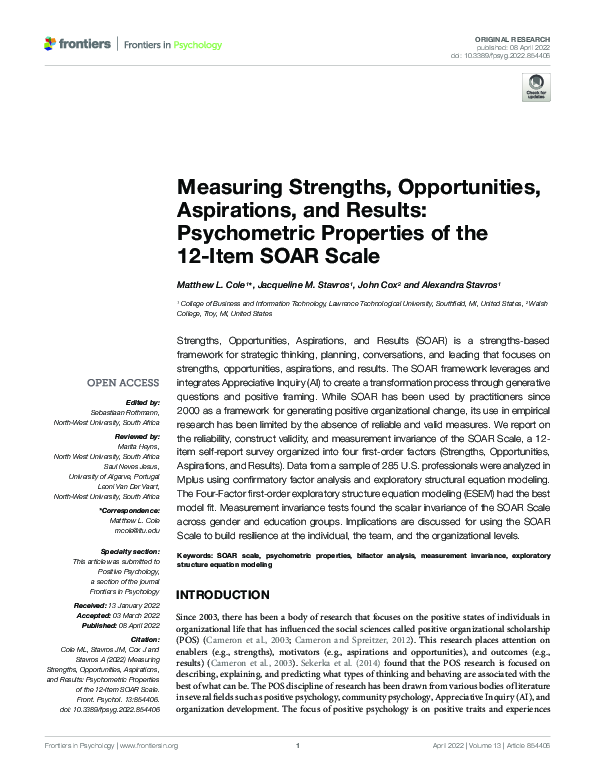 (PDF) Measuring Strengths, Opportunities, Aspirations, and Results ...