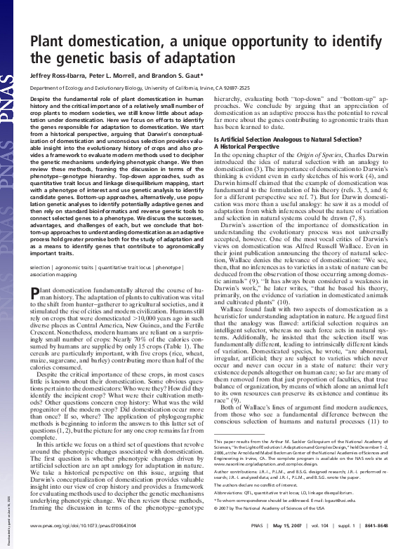(PDF) Plant domestication, a unique opportunity to identify the genetic ...