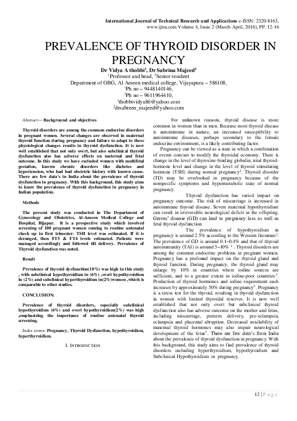 (PDF) Prevalence of Thyroid Disorder in Pregnancy
