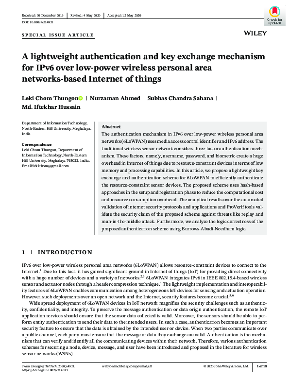 (PDF) A lightweight authentication and key exchange mechanism for IPv6 ...