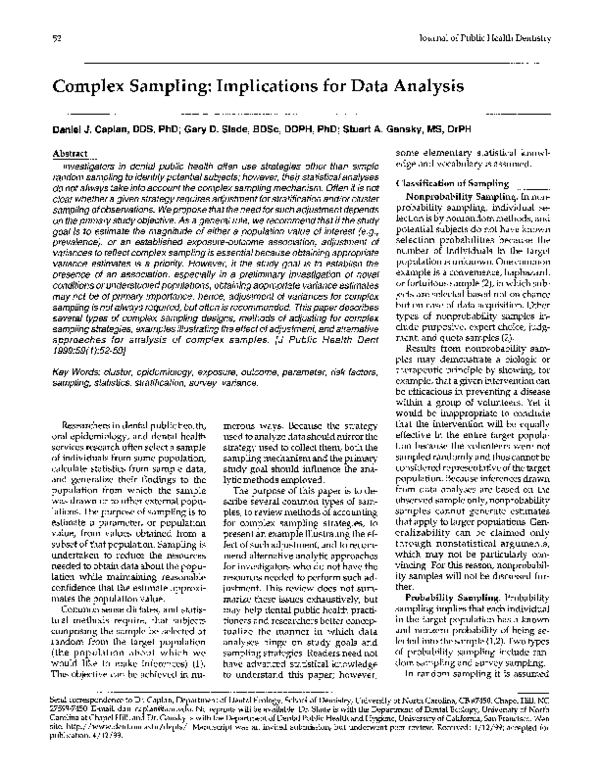 (PDF) Complex Sampling: Implications for Data Analysis
