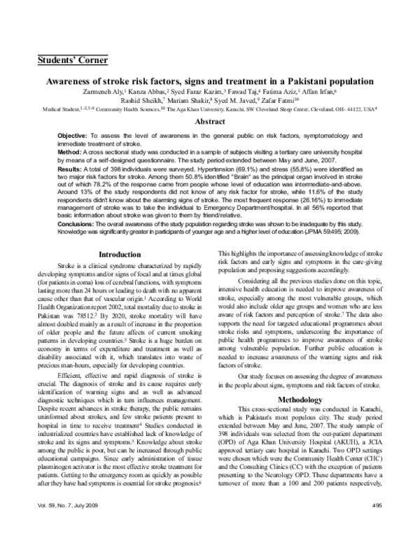 (PDF) Awareness of stroke risk factors, signs and treatment in a ...