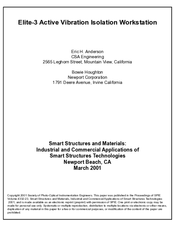 (PDF) ELITE3 active vibration isolation workstation Bowie Houghton