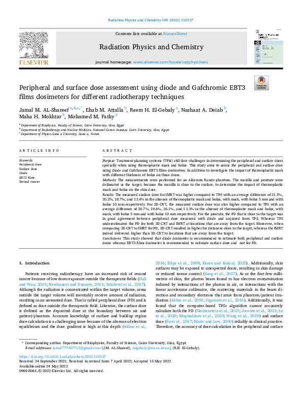 (PDF) Peripheral and surface dose assessment using diode and Gafchromic ...