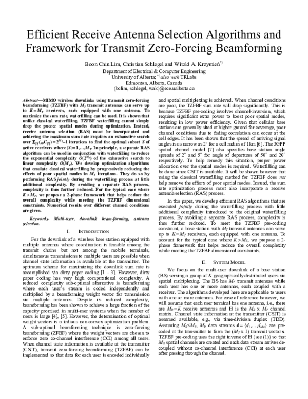(PDF) Efficient Receive Antenna Selection Algorithms and Framework for ...