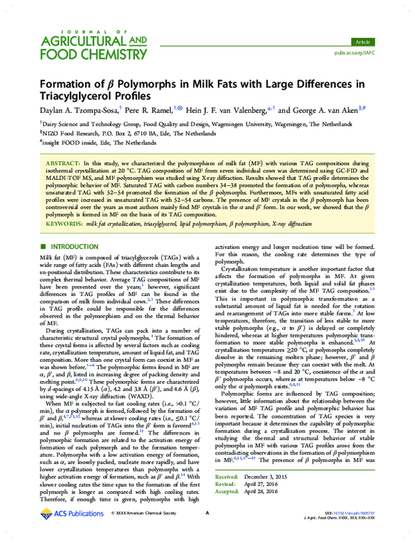 (PDF) Formation of β polymorphs in milk fats with large differences in ...