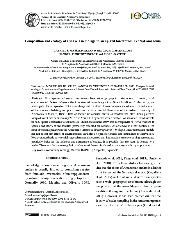 (PDF) Composition and ecology of a snake assemblage in an upland forest ...
