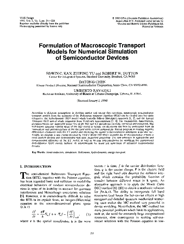 (PDF) Formulation of Macroscopic Transport Models for Numerical ...