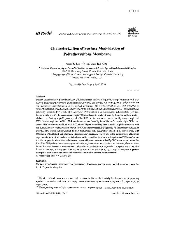 (PDF) Characterization of Surface Modification of Polyethersulfone Membrane
